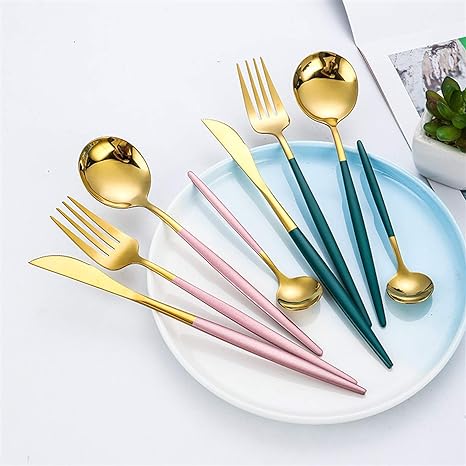 Luxurious Gold and Silver Stainless Steel Cutlery Set 24-Piece