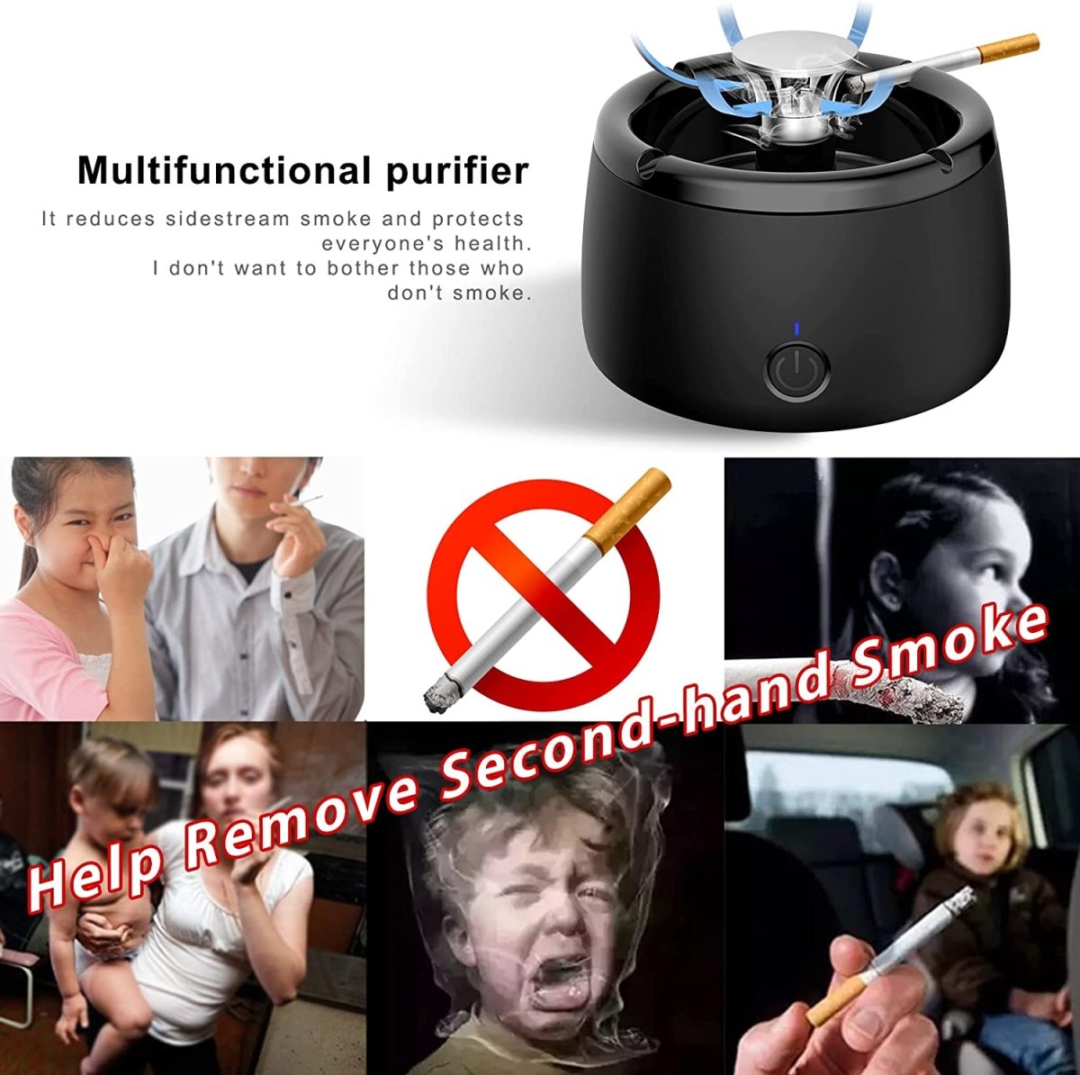 Odorless Portable Smoke-Free Ashtray with Scent Filter