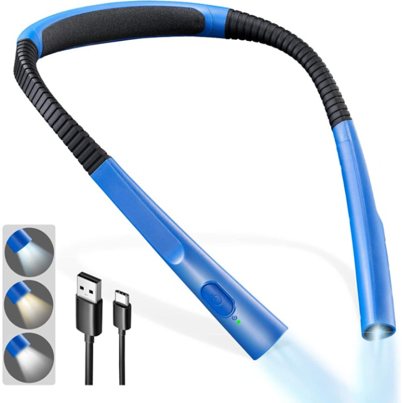 LED Neck Reading Lamp with Flexible Arm, Rechargeable, 3 Colors, 6 Brightness Levels, Eye-Friendly Design