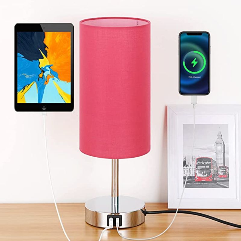 Touch-Control Dimmable USB Table Lamp with Linen Shade