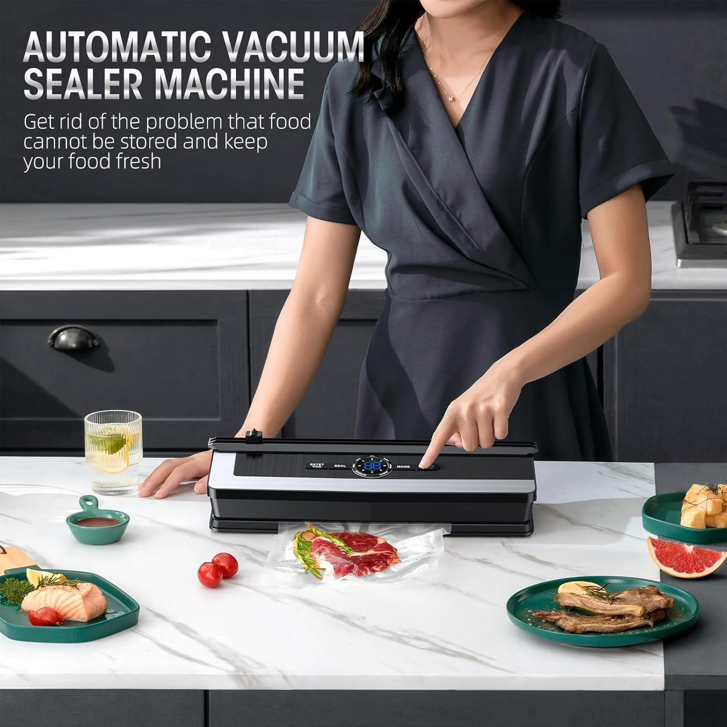 8-in-1 Vacuum Sealer with Built-in Cutter and 15 Bags