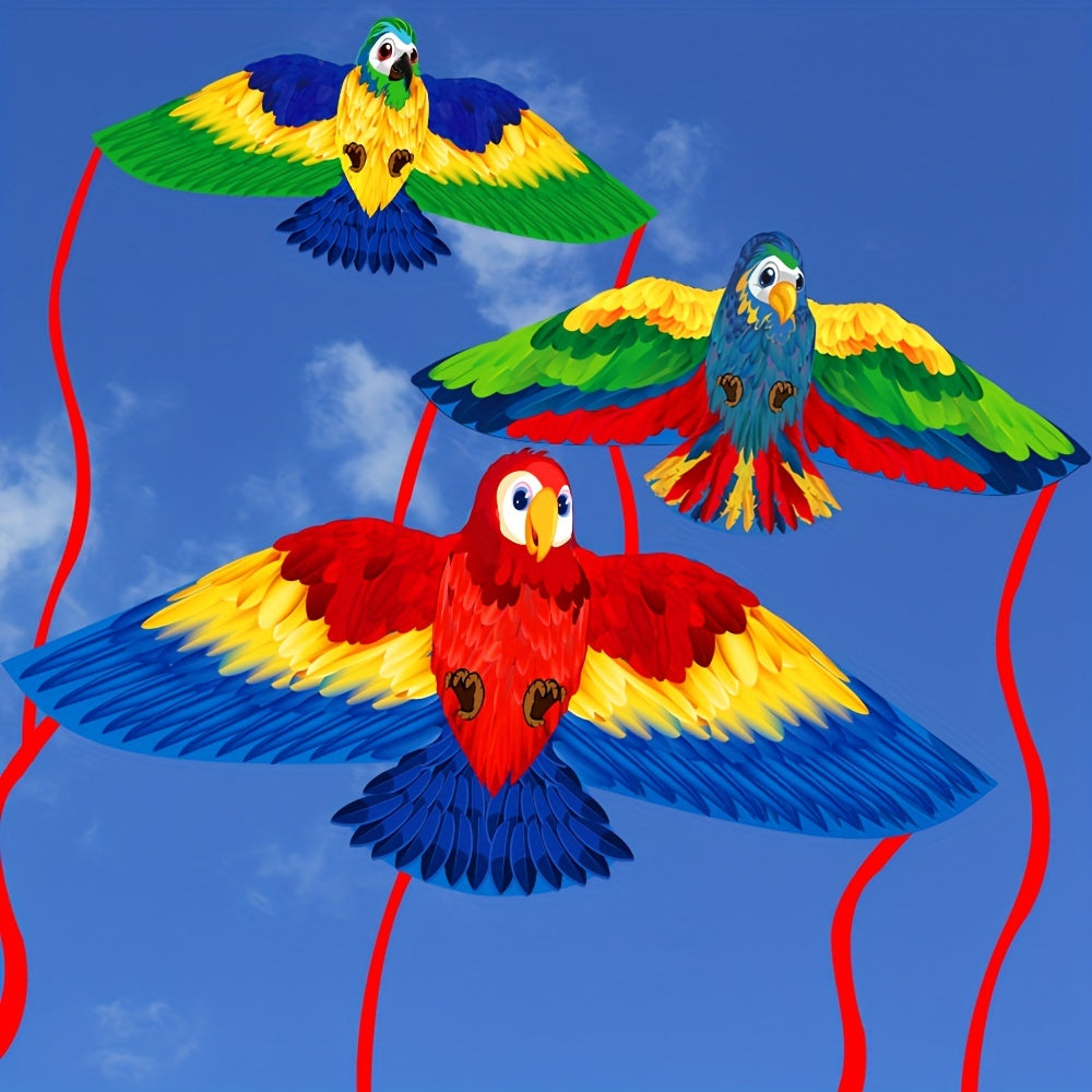 Parrot Kite with Colorful Wings and Long Ribbons