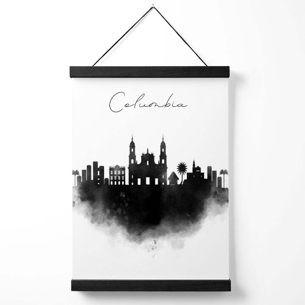 Black and White Columbia Watercolor City Poster with Hanger