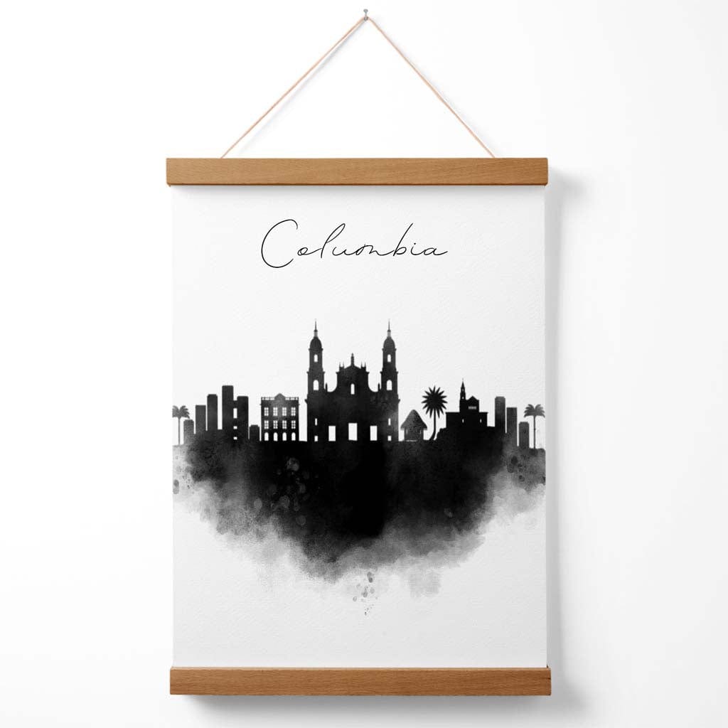 Black and White Columbia Watercolor City Poster with Hanger