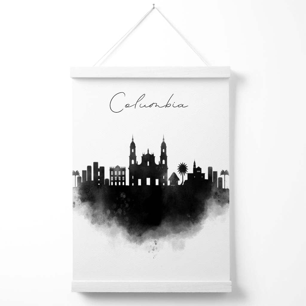 Black and White Columbia Watercolor City Poster with Hanger