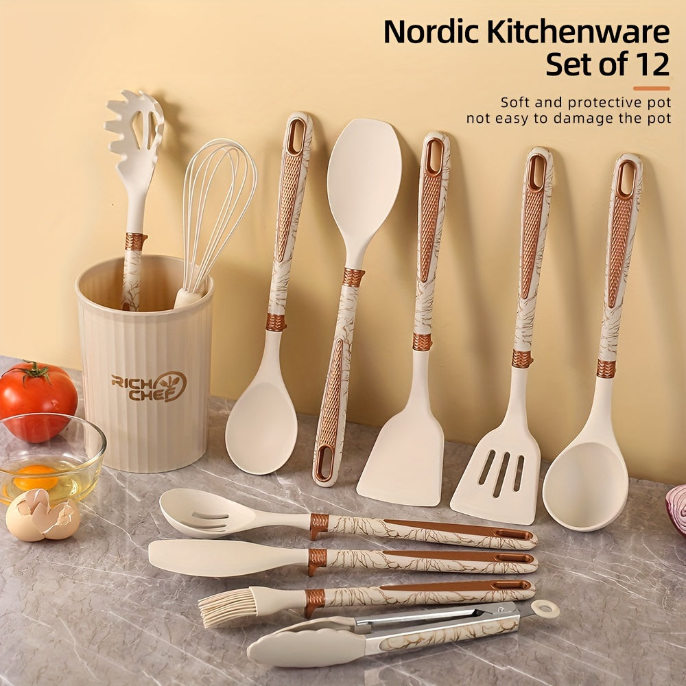 Silicone Kitchen Utensil Set with Wooden Handles