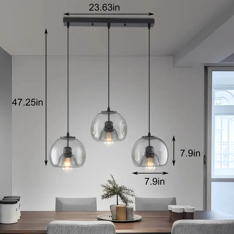 Smoked Glass Adjustable Pendant Light for Kitchen Island