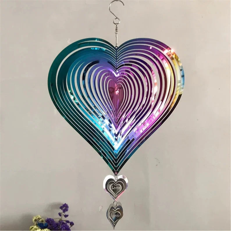 Stainless Steel Heart-Shaped Rotating Wind Spinner