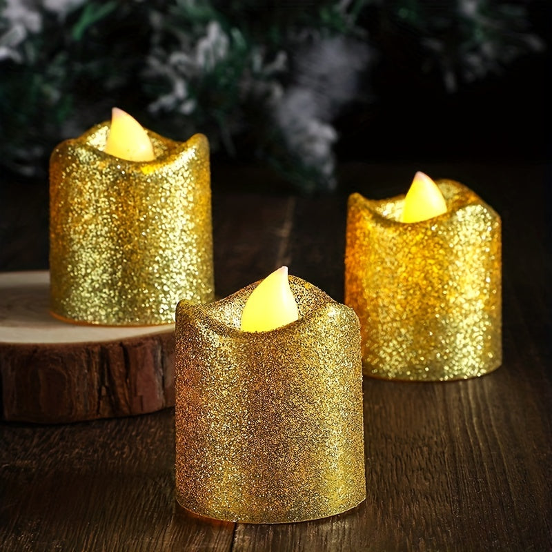 Glossy LED Flameless Candles with Glitter Finish