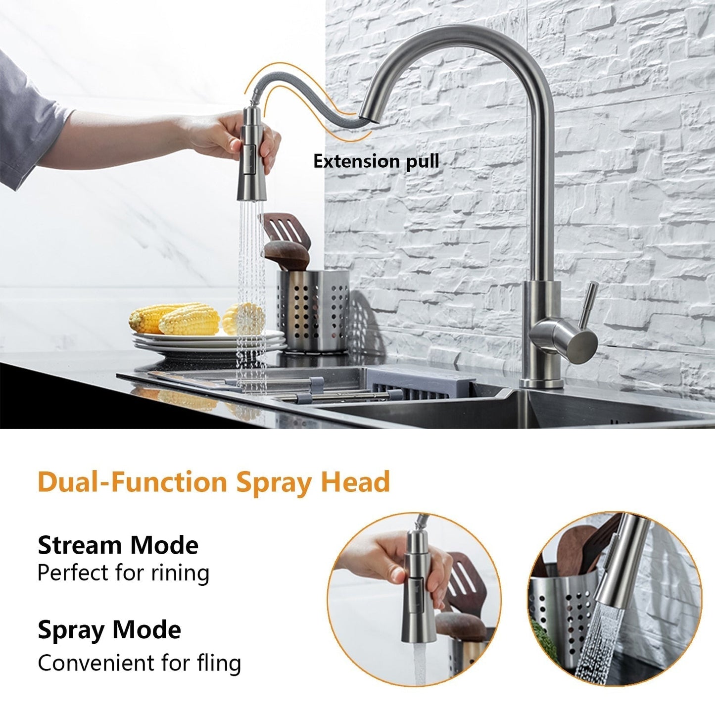 Pull-Down Kitchen Faucet with Touch Sensor and Stainless Steel Finish