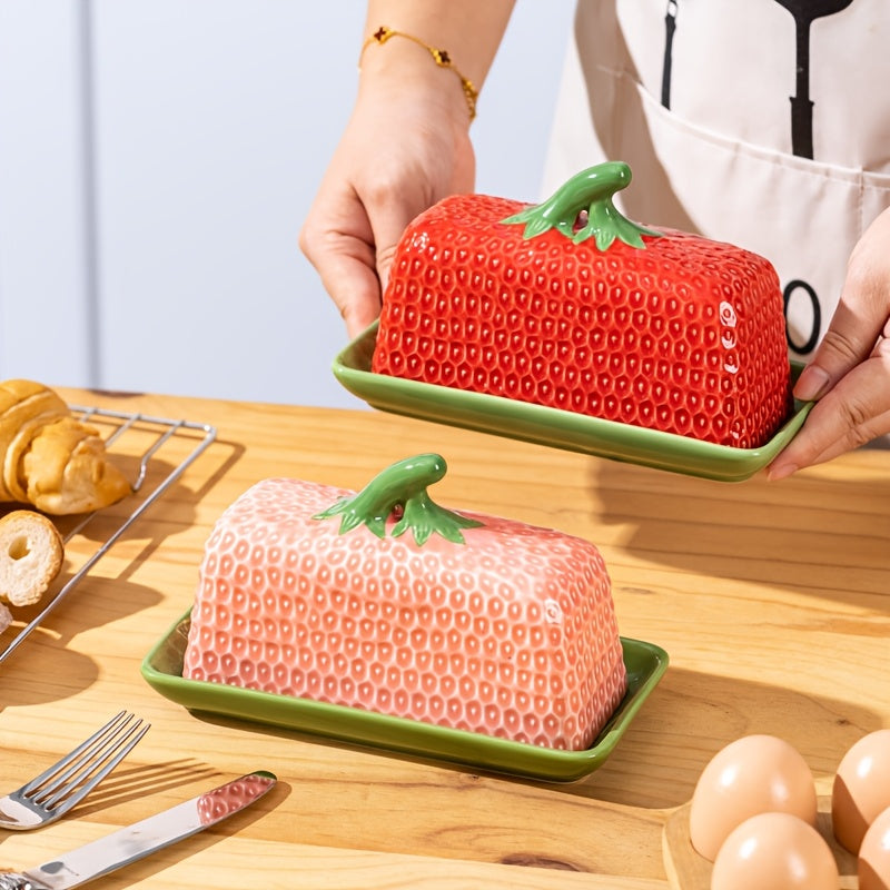 Strawberry Ceramic Butter Dish with Lid