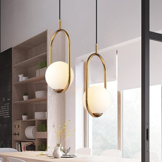 Modern Gold Pendant Chandelier with Frosted Glass Globe