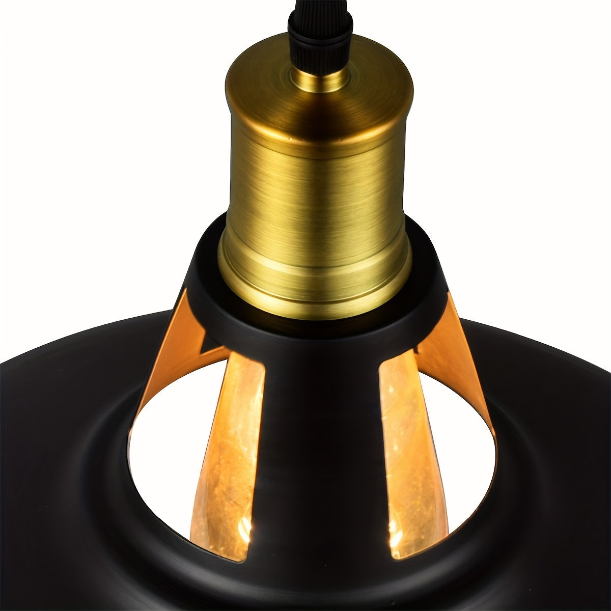Industrial Black Metal Pendant Light Set with Brass Accents - 3-Piece