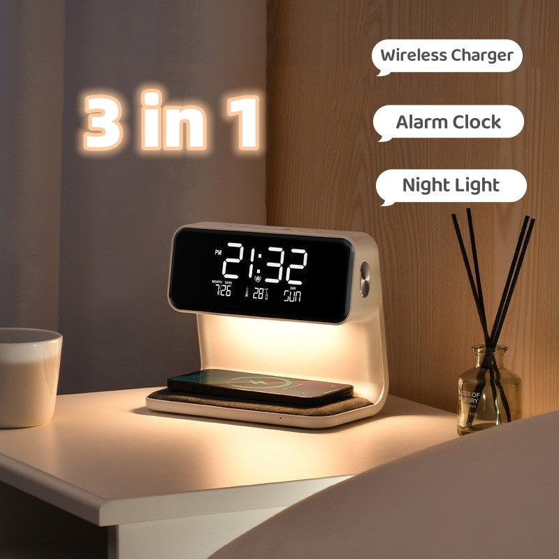 3-in-1 Touch Dimmable LED Bedside Lamp with Wireless Charger and LCD Alarm Clock