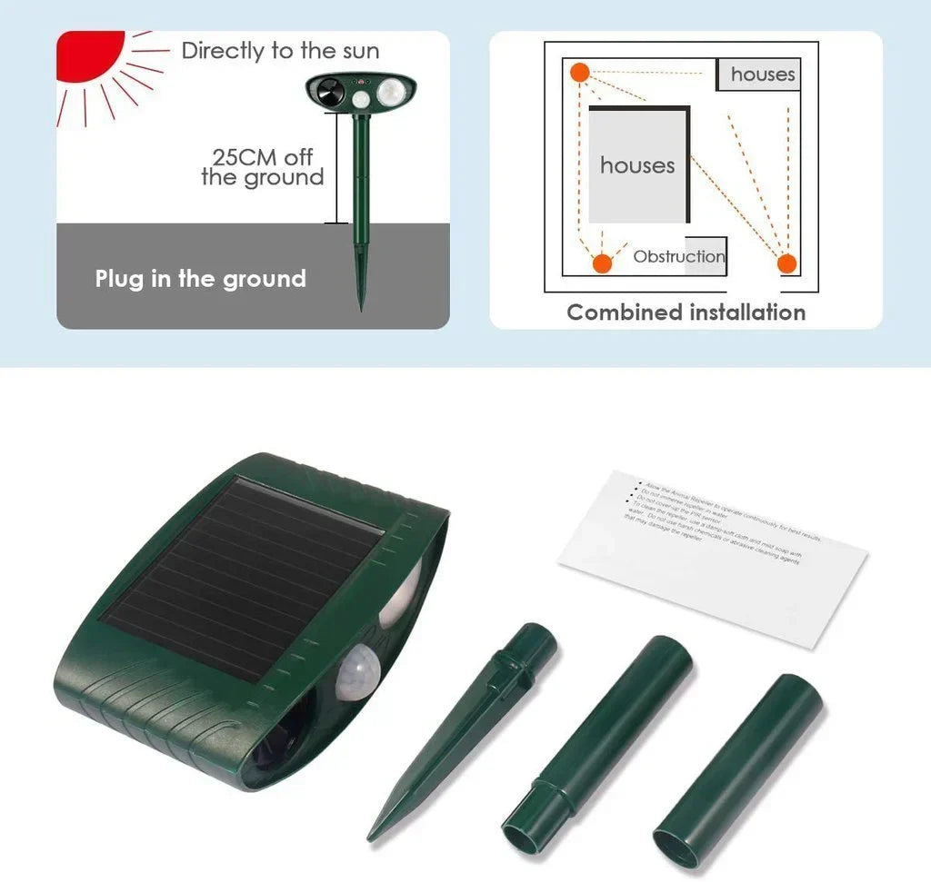 Solar Powered Ultrasonic Chipmunk Repeller with Motion Sensor