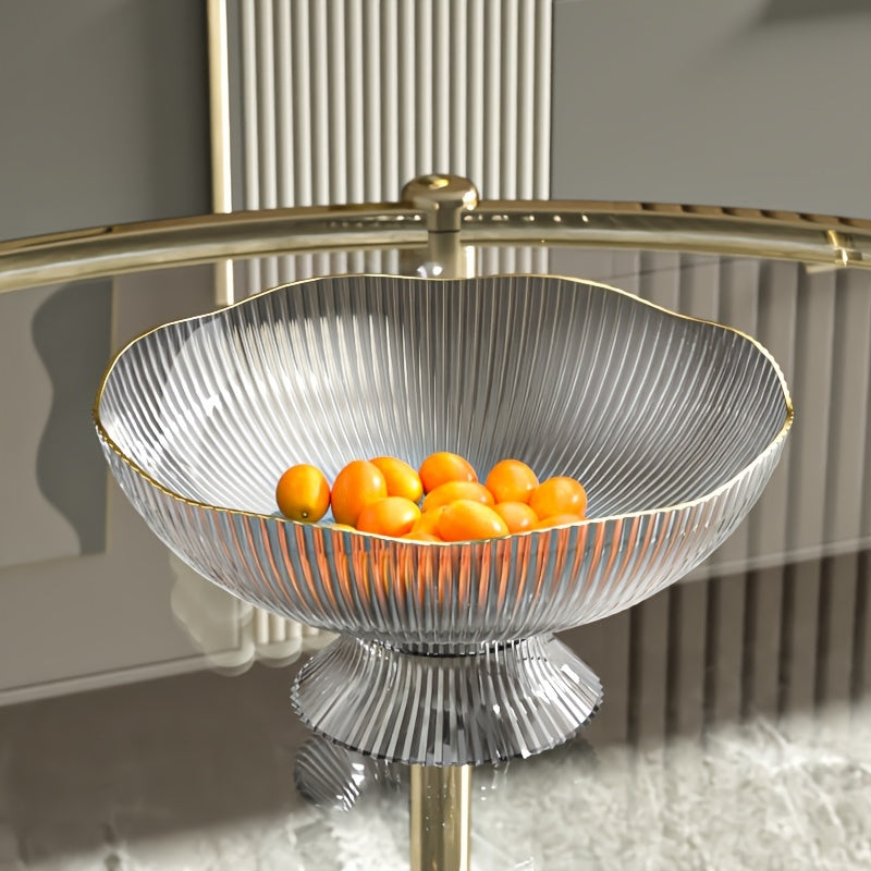 Luxury Ribbed PET Fruit Bowl with Gold Rim