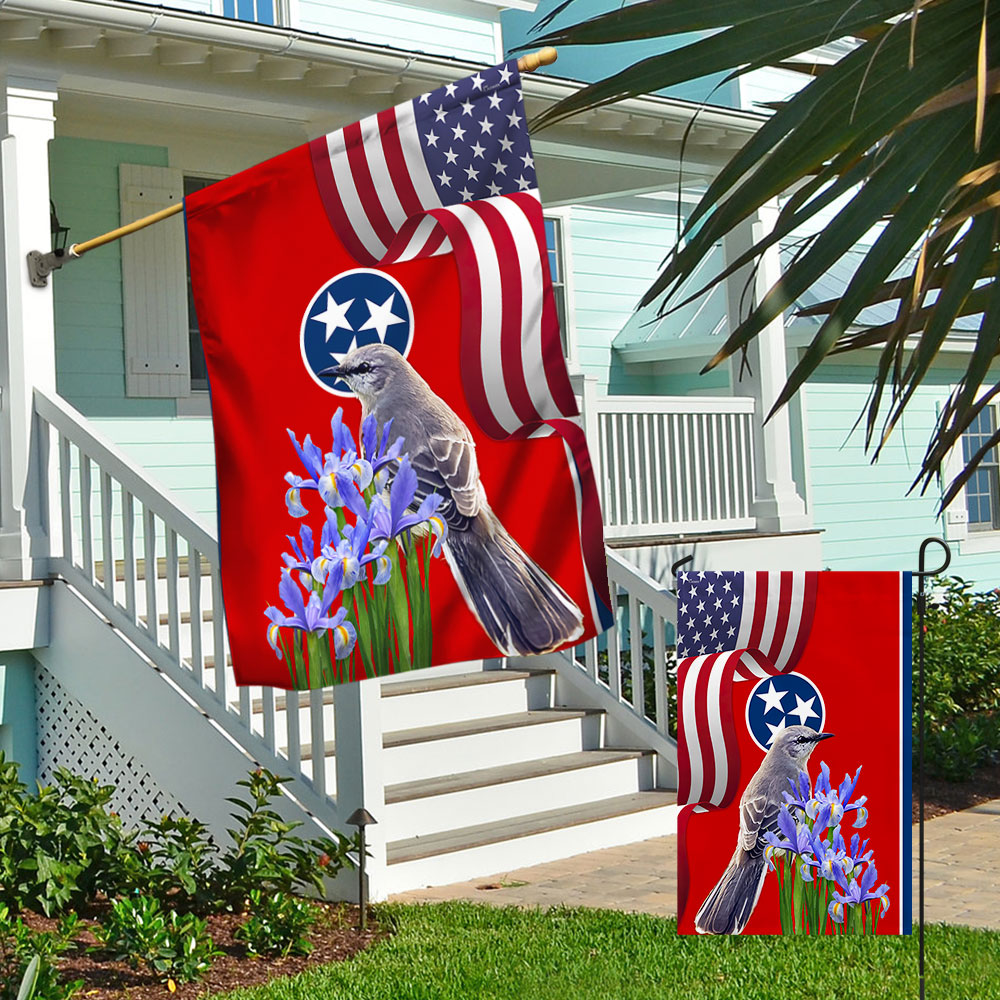 Tennessee State Mockingbird and Iris Flower Double-Sided Flag