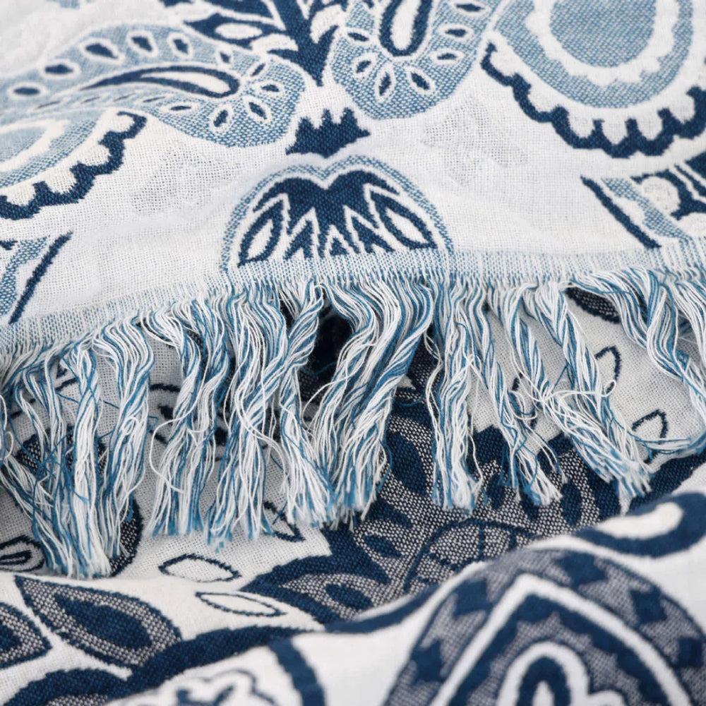 Paisley Pattern Cotton Blanket with Tassels
