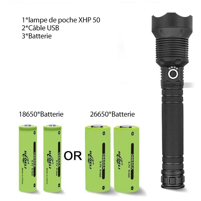 Rechargeable LED Tactical Flashlight 90000 Lumens Waterproof Aluminum Alloy