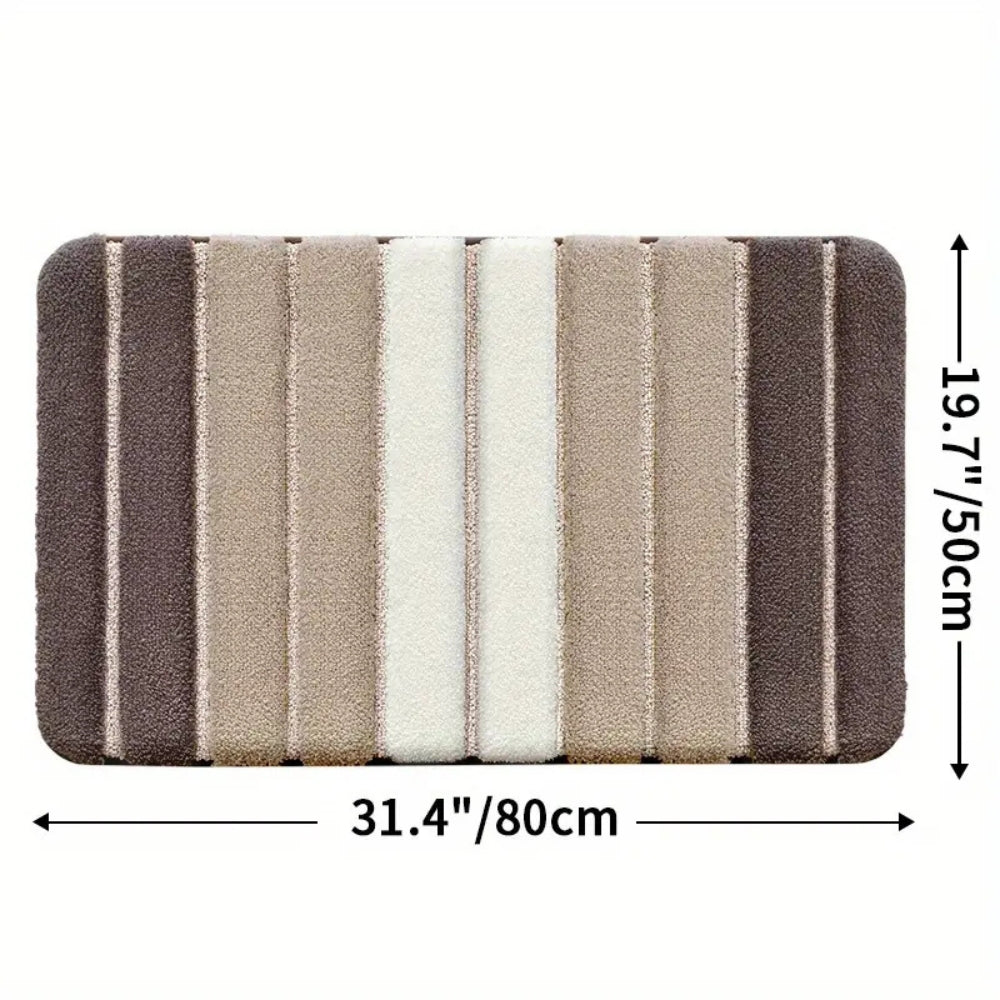 Ultra-Soft Striped Absorbent Bath Mat with Non-Slip Backing
