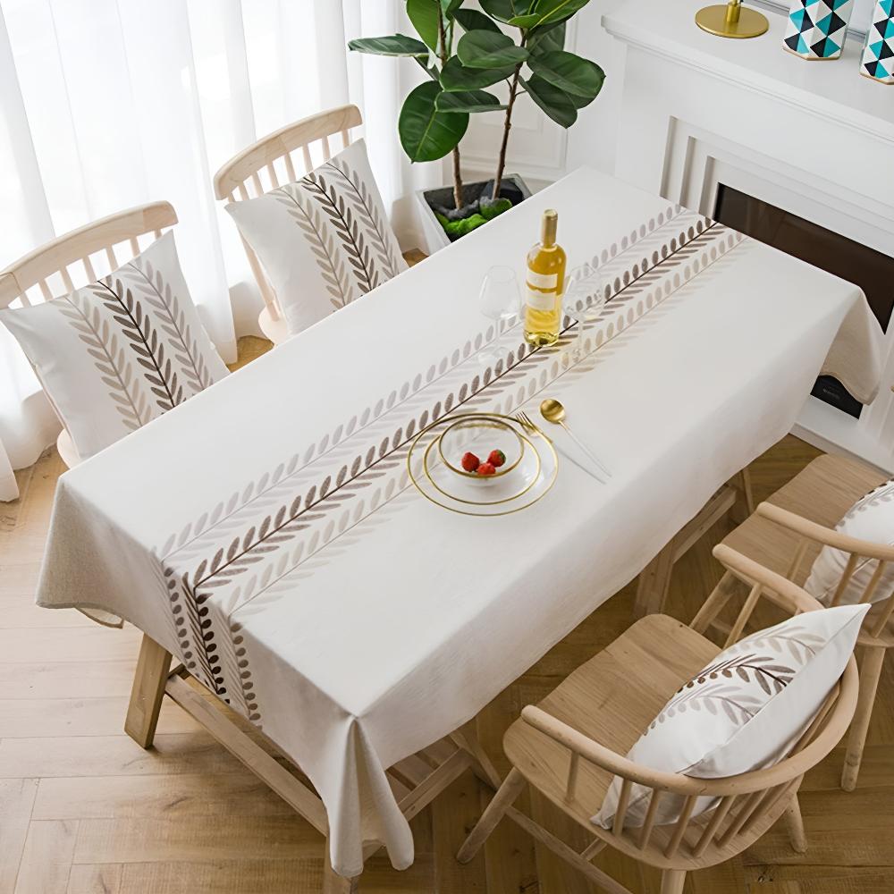 Embroidered Leaf Tablecloth with Tassel Edges