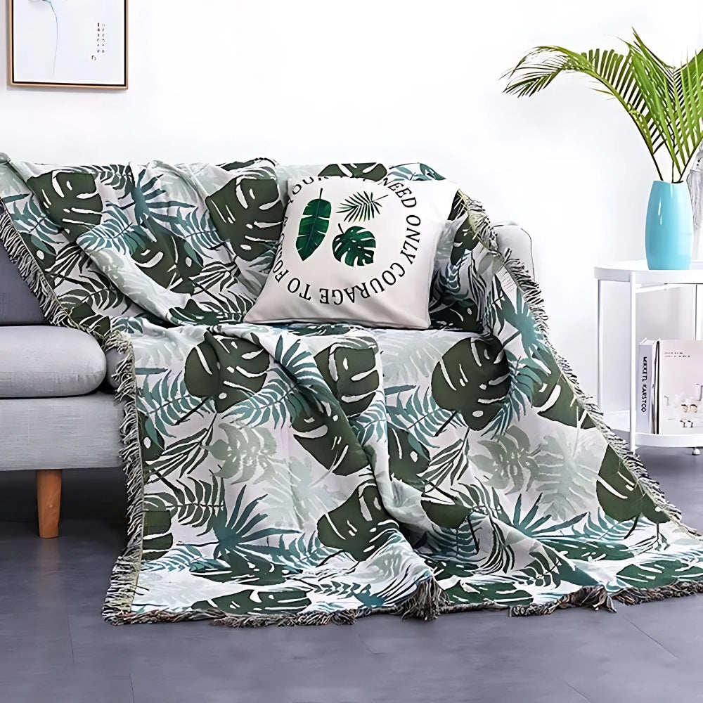 Palm Leaf Tassel Sofa Cover Blanket