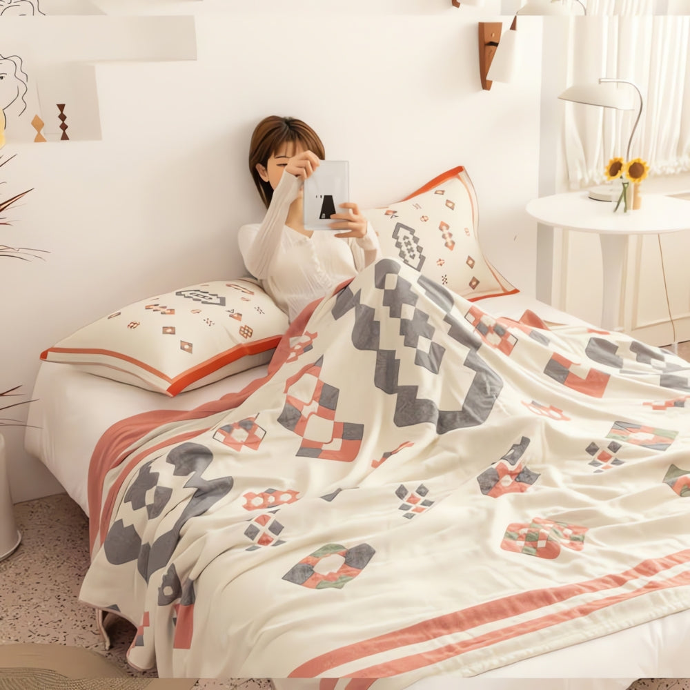 Chevron Pattern Four-Layer Eco-Friendly Cotton Blanket