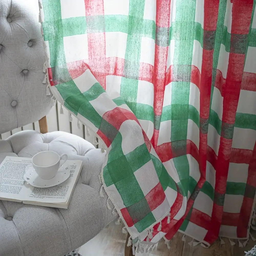Plaid Semi-Sheer Christmas Curtain