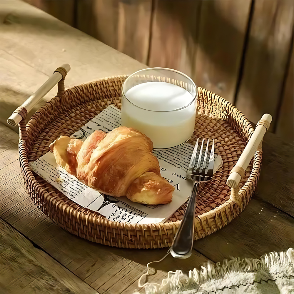 Handcrafted Rattan Serving Tray with Sturdy Handles