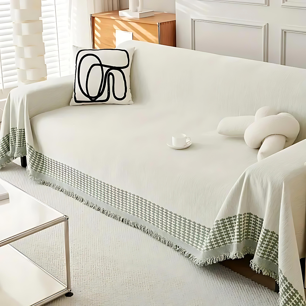 Pet-Friendly Rustic Chenille Sofa Cover with Tassels