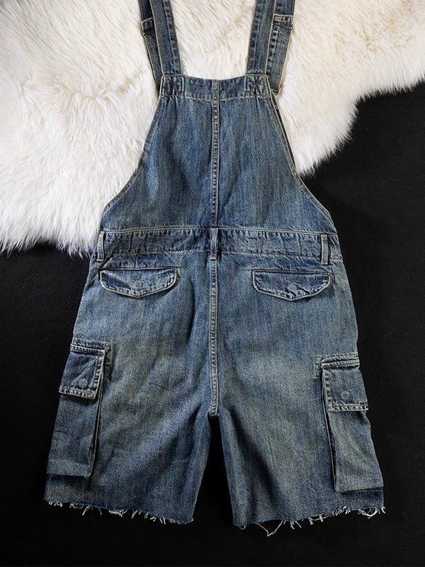 Vintage-Inspired Denim Overall Shorts with Adjustable Straps