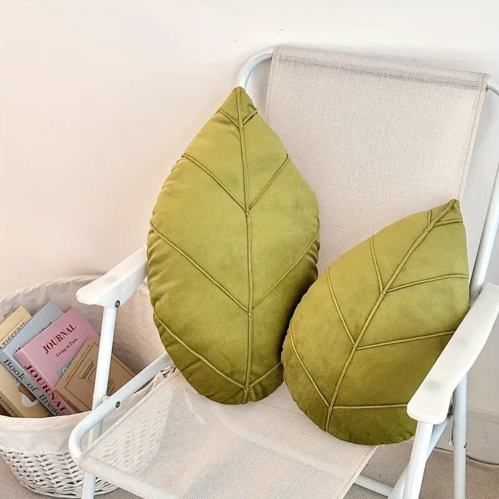 Leaf Shaped Plush Microfiber Cushion in Lush Green