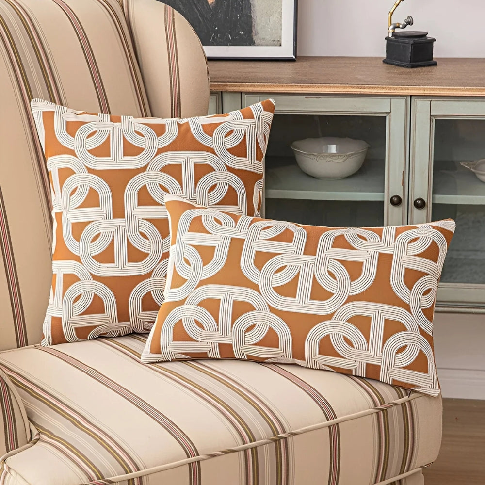 Embroidered Modern Interlock Pattern Cushion Cover