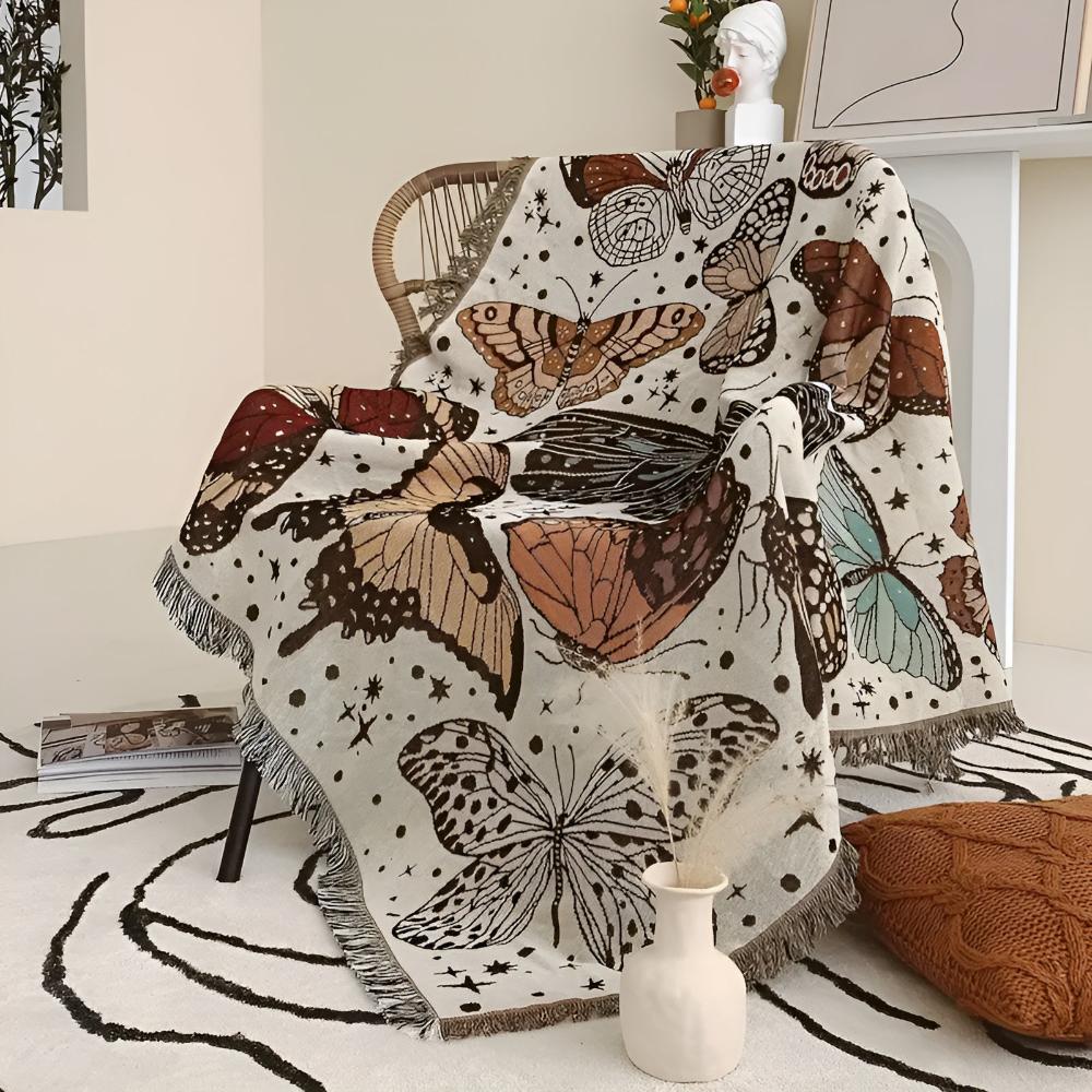 Butterfly Garden Microfiber Blanket with Fringed Edges