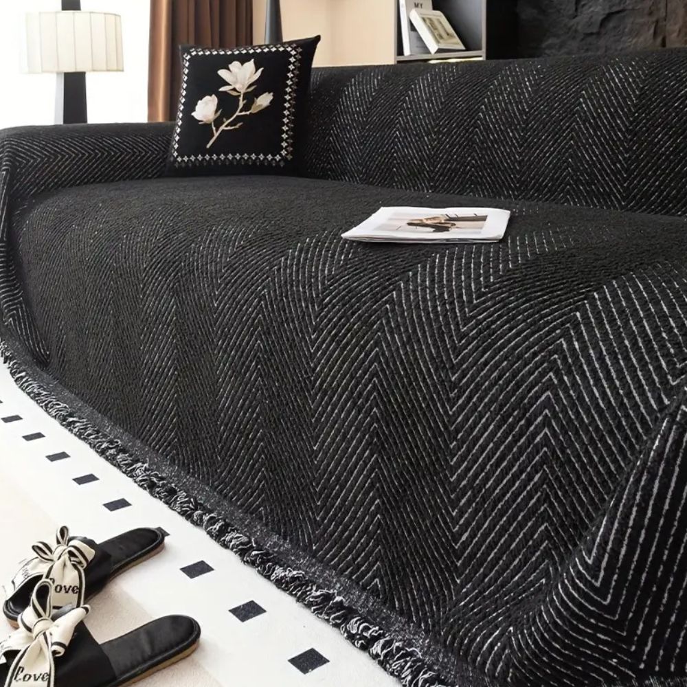 Stripe Herringbone Sofa Cover - Water-Repellent Microfiber