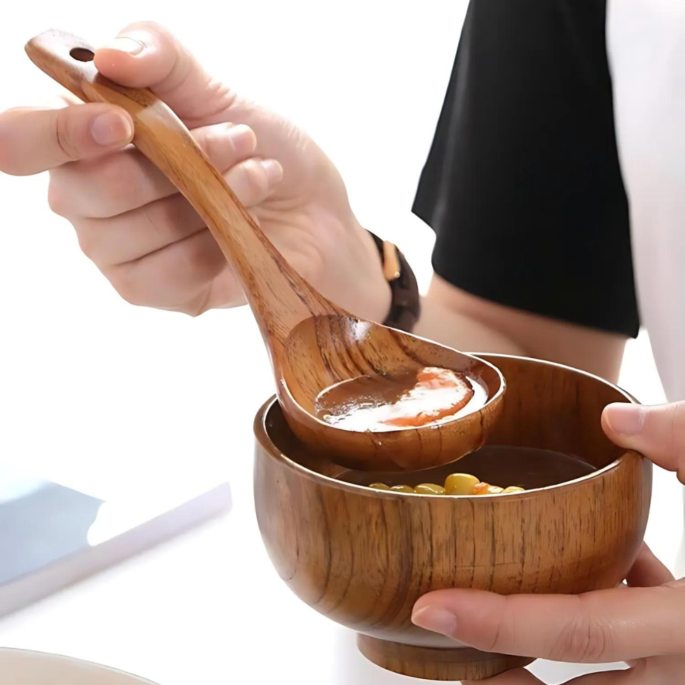 Natural Wooden Soup Spoon with Ergonomic Grip
