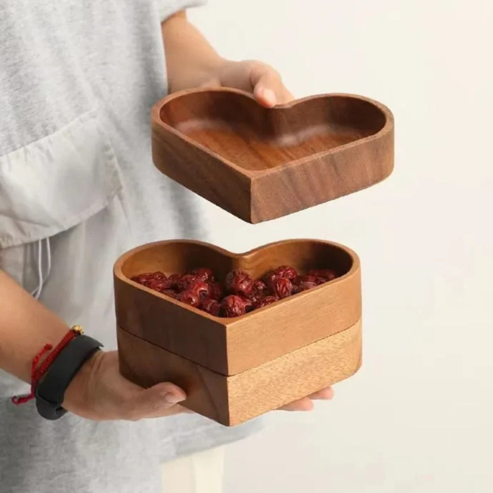 Heart-Shaped Solid Nut Wood Snack Trays - Set of 4