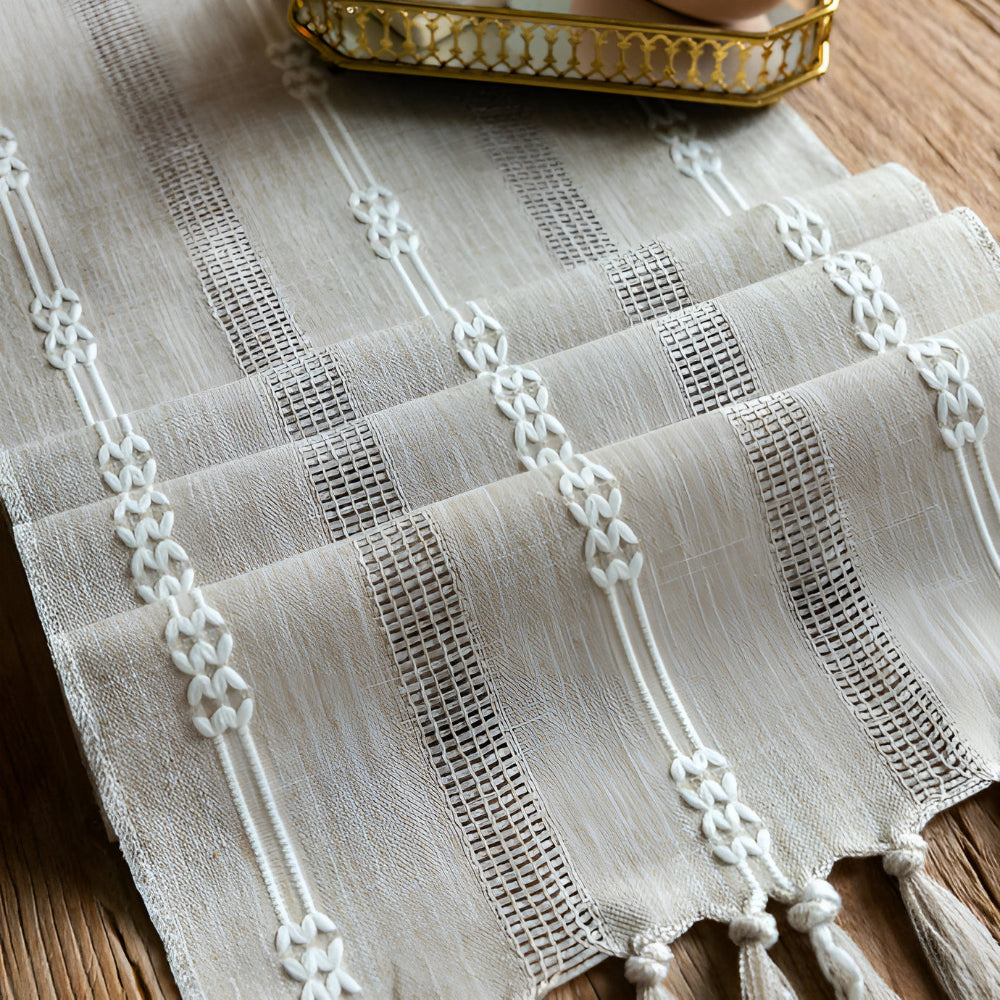 Woven Microfiber Tassel Table Runner