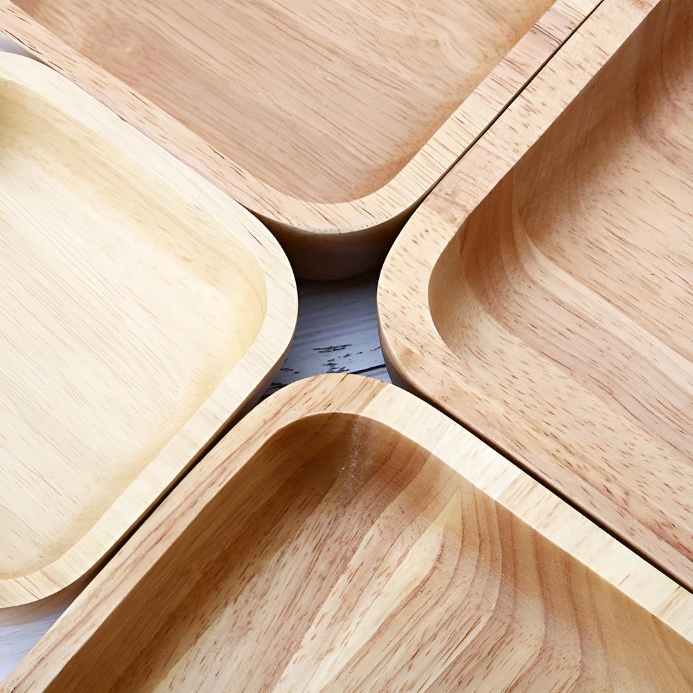 Natural Rubber Wood Square Serving Bowl