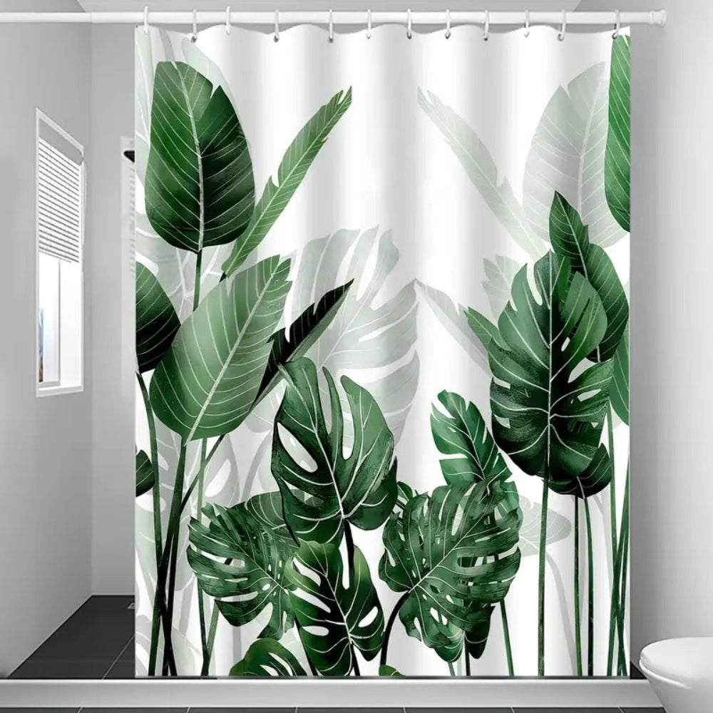 Waterproof Tropical Monstera Leaves Shower Curtain