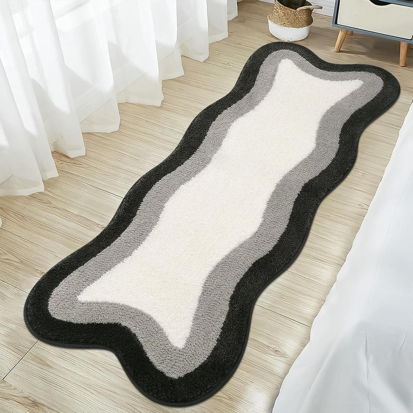 Black Gradient Non-Slip Bath Mat with Plush Microfiber Top
