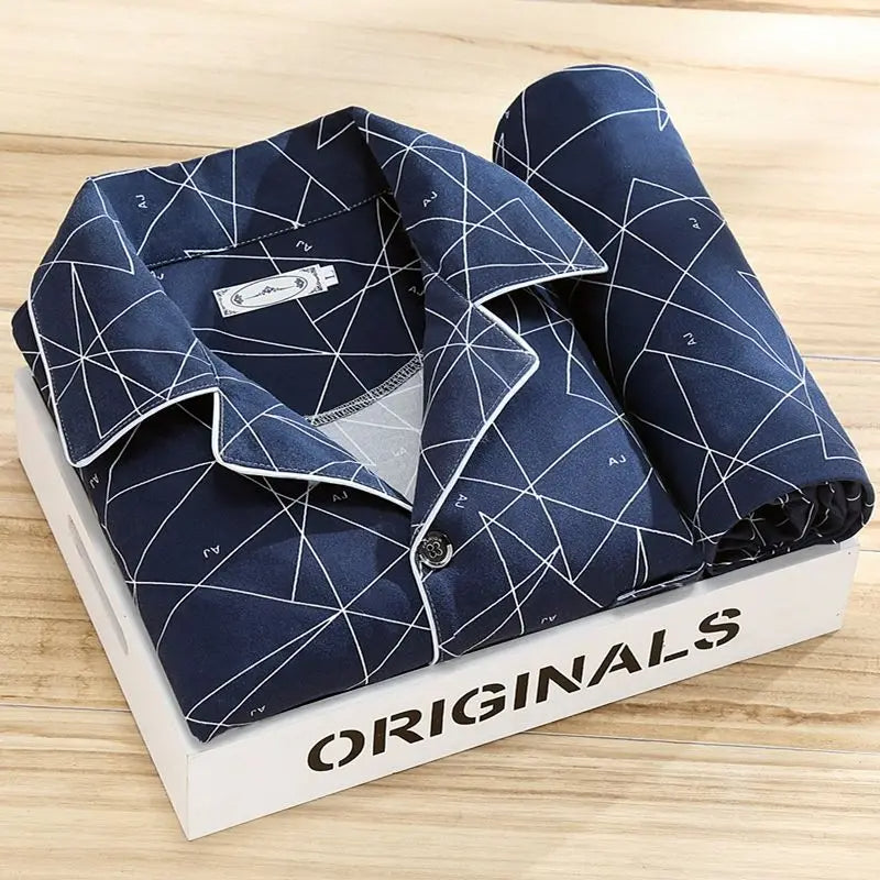 Men's Lightweight Breathable Pajama Set with Button-Up Shirt and Pants