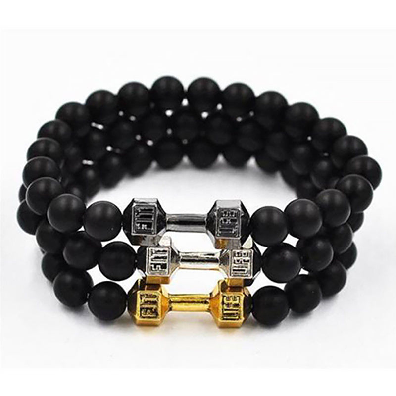 Chakra Dumbbell Bracelet in Black Onyx and Lava Stone