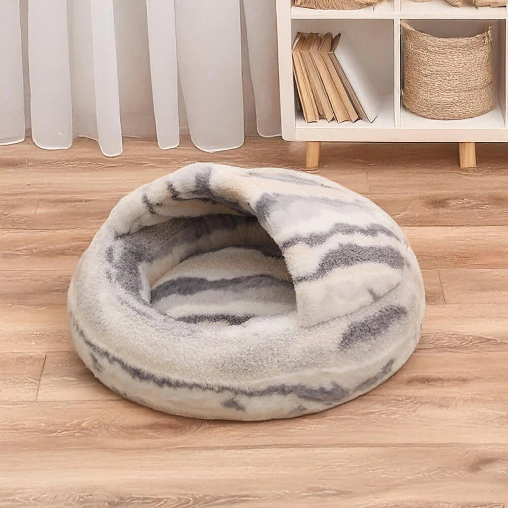 Marble Striped Semi-Enclosed Pet Bed