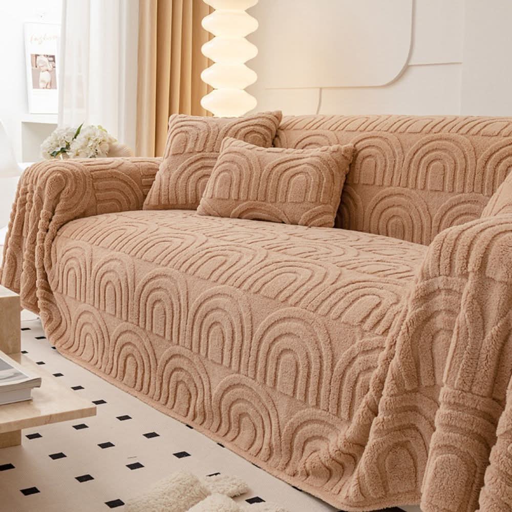Plush Microfiber Sofa Cover with Curves Pattern