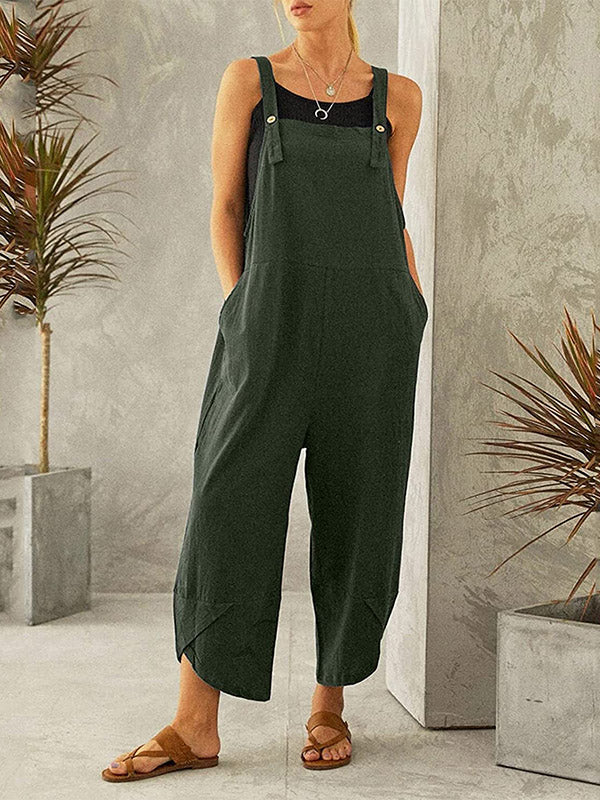 Sleeveless Buttoned Women's Casual Jumpsuit with Pockets
