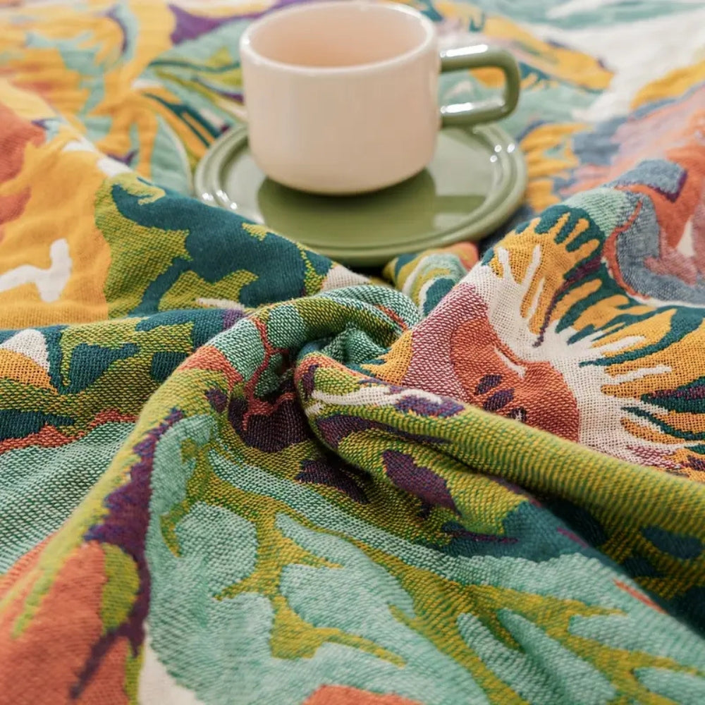 Reversible Jacquard Floral Cotton Blanket