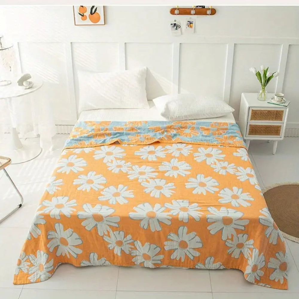 Daisy Print Cotton Gauze Summer Blanket