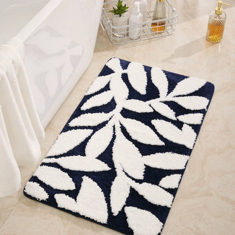 Soft Microfiber Leaf Pattern Bath Mat with Non-Slip Backing