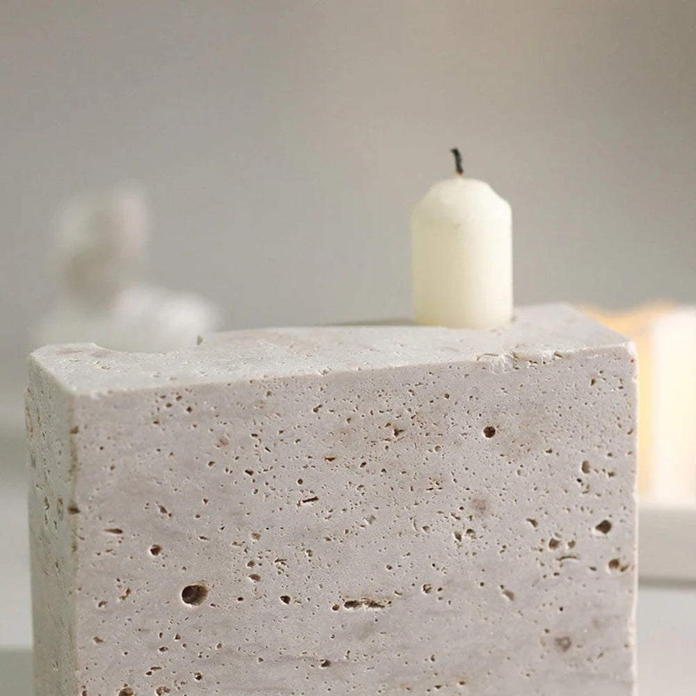 Dual Travertine Marble Taper Candle Holder